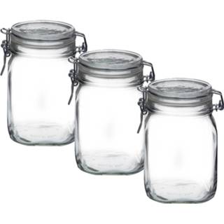 👉 Weckpot transparant glas 4x Stuks weckpot/inmaakpot 1000ml/1ltr met beugelsluiting 11,5 x 15,5 cm