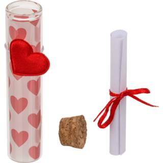 Boodschappennetje rood glas Valentijn hartjes cadeau flesje van met boodschap 11 cm