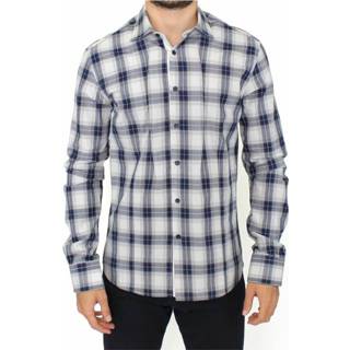 👉 Casual shirt male blauw Checkered Cotton Top