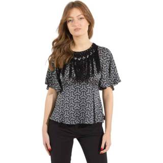 👉 L vrouwen zwart Blusa con frange applicate