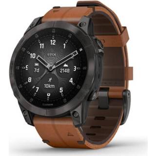 👉 Smartwatch zwart bruin titanium leather Garmin Epix Gen 2 Sapphire Black and Brown Leather, AMOLED GPS 010-02582-30