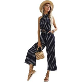 👉 Jumpsuit XL active vrouwen Dames gestippelde halter sling met wijde pijpen (XL)