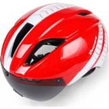 👉 Fietshelm rood wit active Deemount Oriding Geïntegreerde Goggles Helm, Maat: One Size (Rood Wit)
