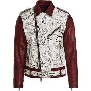 👉 Biker jacket male rood Panelled Maple Leaf