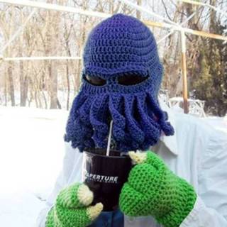 👉 Beanie blauw active Amurleopard Unisex Barbarian Knit Octopus Tentakel Cap Winter Warm Gezichtsmasker Gehaakte Muts (Donkerblauw)