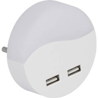 👉 Nachtlamp wit kunststof - Rond met 2x USB Lichtsensor 3000K warm Stopcontact lamp EU plug 3800157645010