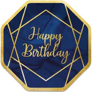 👉 Bord blauw karton goud One Size Color-Blauw Witbaard bordjes 'HBD' 23 cm blauw/goud 8 stuks 39938749538