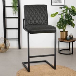 👉 Barkruk leer ecoleder Color-Zwart One Size zwart Industriële Diamond 79 cm 8720574922028