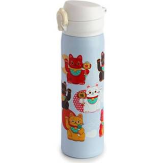 Thermosfles RVS lichtblauw mannen warm en koud met digitale thermometer 450ml - Maneki Neko Gelukskat 5055071768941