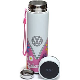 👉 Thermosfles roze RVS warm en koud met digitale thermometer 450ml - Volkswagen T1 5055071768323