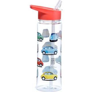 👉 Waterfles rood multicolor met rietje 550ml - Retro Fiat 500 5055071771026