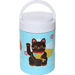 👉 Oranje witte zwarte RVS lichtblauw mannen Thermospot/Lunchpot/Snackpot warm en koud 500ml - Maneki Neko Gelukskat Oranje, kat 5055071768187