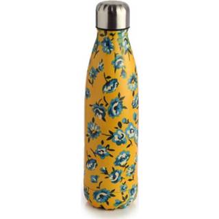 👉 Thermosfles gele blauwe RVS geel warm en koud Pick of the Bunch Pioenroos - fles met bloemen 500ml 5055071767616