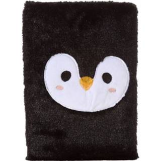 👉 Notitieboek pluche zwart Notitieboekje A5 gelinieerd - Cutiemals Pinguin 5055071762550