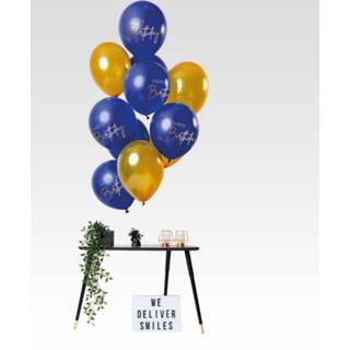 👉 Ballon blauw goud latex One Size Color-Blauw Folat ballonnen Elegant Happy Birthday 30 cm blauw/goud 12 stuks 8714572660051