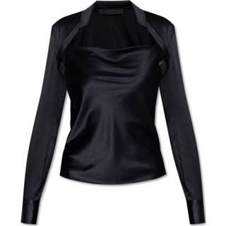 👉 L vrouwen zwart Silk collared top