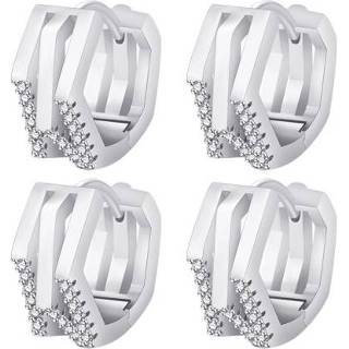 Microset active vrouwen 2 paar K22 Dames Geometrische Knipsel Micro-Set Diamond Ear Bucks (Platinum)