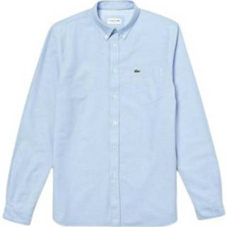 👉 Male blauw Camisa marca Lacoste liso celeste en tejido de Oxford con logo