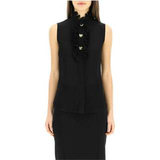 👉 Sleeveless shirt vrouwen zwart with teddy buttons