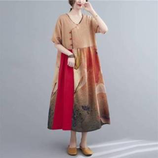 👉 Lange jurk active vrouwen Dames eenvoudige retro print kleur bijpassende swing rok (kleur: als show maat: l)
