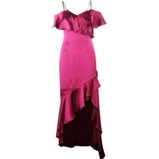 👉 Maxi dres magenta vrouwen roze Fuchsia Satin Dress