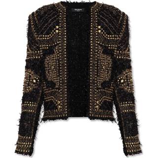 👉 Spencer vrouwen zwart Tweed Jacket With Embroidered Gold-Tone Studs 3615881925440
