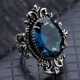 👉 Ringmat blauw zilveren active 925 Vintage Gans Eivormige Sea Blue Topaz Ring, Ringmaat: 6