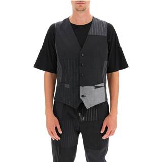 👉 Vest male zwart Patchwork wool and cashmere