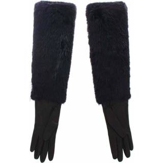 👉 Glove leather vrouwen zwart Beaver Fur Lambskin Elbow Gloves