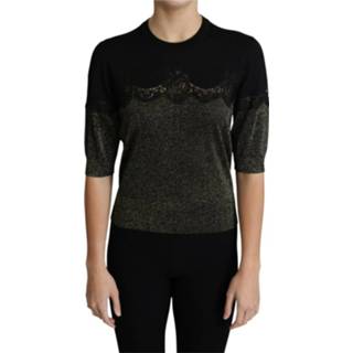 👉 Pullover vrouwen zwart Shiny Lurex Lace Insert