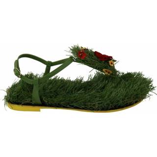 👉 Sandaal leather vrouwen groen Floral Sandals