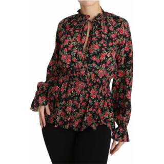 👉 Shirt rose vrouwen zwart Print Floral Top Blouse