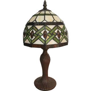 👉 Tafellamp donkerbruin 6027 met glazen kap in Tiffany-design