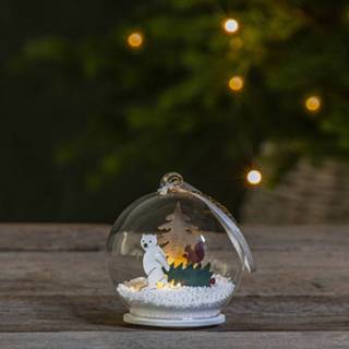 Transparant LED glasbol Forest Friends ijsbeer met boom