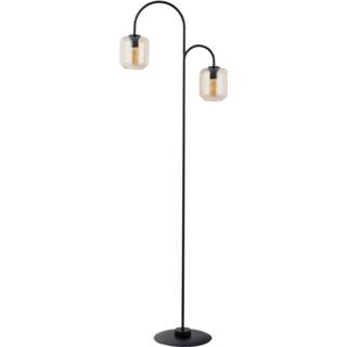 👉 Vloerlamp zwart amber-transparant Kanja, 2-lamps, zwart/amber