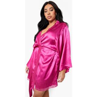 👉 Plus Satin Lace Trim Robe, Pink