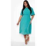 👉 Plus Geplooide Gelegenheids Skater Jurk Met Engelenmouwen, Teal