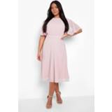 👉 Plus Geplooide Gelegenheids Skater Jurk Met Engelenmouwen, Soft Pink