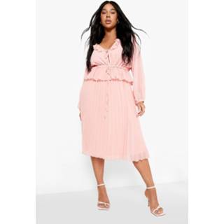 👉 Plus Geplooide Chiffon Skater Jurk Met Geplooide Taille, Soft Pink