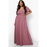 👉 Plus Dobby Maxi Wikkel Jurk Met Engelenmouwen, Dusky Pink