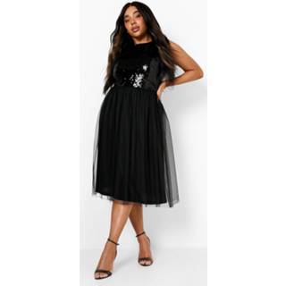 👉 Plus Tulle Gelegenheids Midi Jurk Met Pailletten, Black