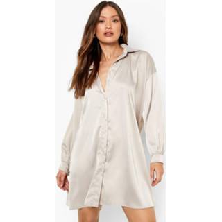 👉 Oversized Zware Satijnen Zwierige Blouse Jurk, Sand