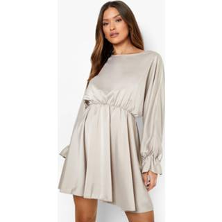 Satijn jurk sand Loshangende Dikke Satijnen Met Volle Mouwen,