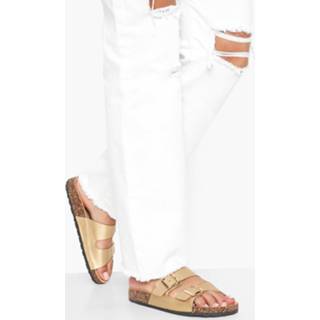 Metallic Slippers Met Gesp En Voetbed, Gold