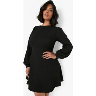 👉 Plus Skater Jurk Met Shirtmouwen, Black