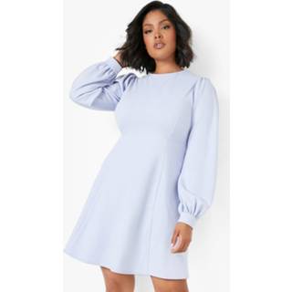 👉 Plus Skater Jurk Met Shirtmouwen, Sky Blue