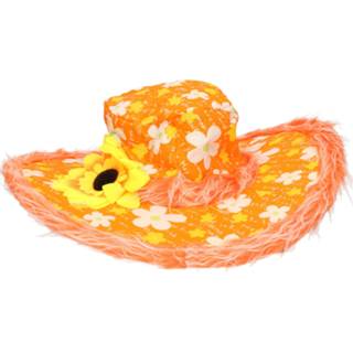 👉 Zonne bloem kunststof active vrouwen oranje Zonnebloemen hoed Ibiza