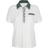 👉 Poloshirt beige vrouwen effen groen ecru met gebloemde inzetten MONA Ecru/Donkergroen 4055707949868