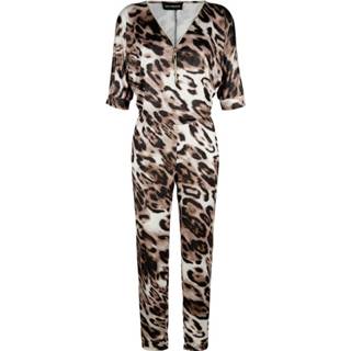 👉 Jumpsuit kunstvezels animalprint vrouwen v-hals met sierrits zwart AMY VERMONT Zwart::Bruin 4055708308350