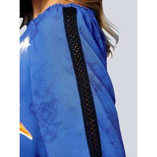 👉 Tuniek gebloemd mouwzomen blauw vrouwen viscose Alba Moda 4055708050136